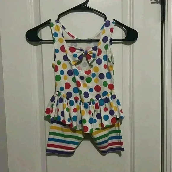 Vintage Happy Kids 3T Jumpsuit w built in skirt polka dot Velcro Bow on back - Picture 2 of 6